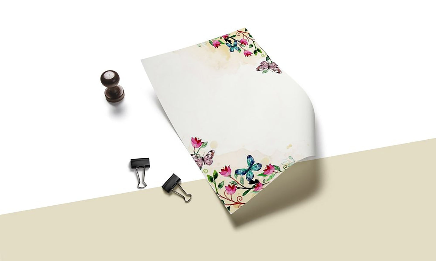 100 Stationery Writing Paper, with Cute Floral Designs Perfect for Notes or Letter Writing - Tulips