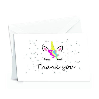 Unicorn Thank You Cards - 4x7 Inches of 50 Blank Card Notes with Envelopes - Perfect for Gift-Greeting Cards for Kids and Birthday Party, Baby Shower, Graduation, Wedding - Yellow Unicorn Horn Design