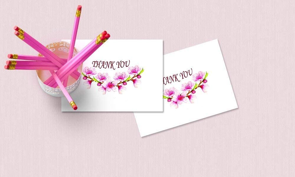 Amazing Thank You Cards with Envelopes - 4 x 7 Inches of 50 White Card Notes with Blank Greeting Space - Perfect Gift for Business, Anniversary, Graduation, Weddings - Peach Blossom Flower Design