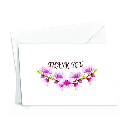 Amazing Thank You Cards with Envelopes - 4 x 7 Inches of 50 White Card Notes with Blank Greeting Space - Perfect Gift for Business, Anniversary, Graduation, Weddings - Peach Blossom Flower Design