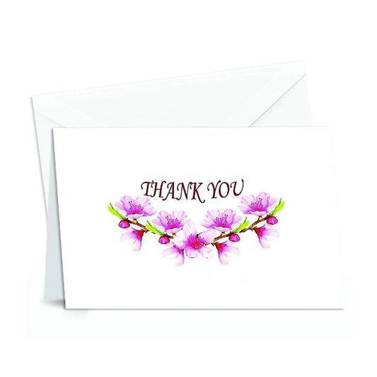 Amazing Thank You Cards with Envelopes - 4 x 7 Inches of 50 White Card Notes with Blank Greeting Space - Perfect Gift for Business, Anniversary, Graduation, Weddings - Peach Blossom Flower Design