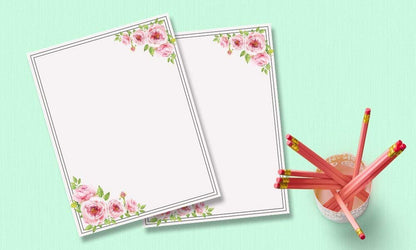 100 Stationery Writing Paper, with Cute Floral Designs Perfect for Notes or Letter Writing - Pink Roses