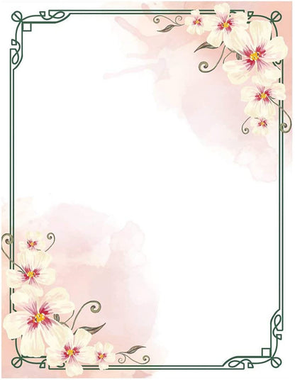 100 Stationery Writing Paper, with Cute Floral Designs Perfect for Notes or Letter Writing - White Orchids