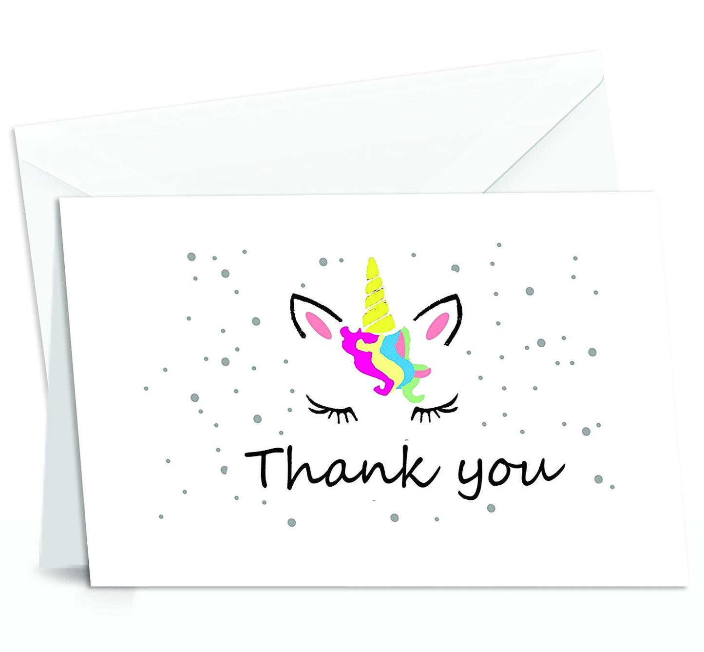 Unicorn Thank You Cards - 4x7 Inches of 50 Blank Card Notes with Envelopes - Perfect for Gift-Greeting Cards for Kids and Birthday Party, Baby Shower, Graduation, Wedding - Yellow Unicorn Horn Design