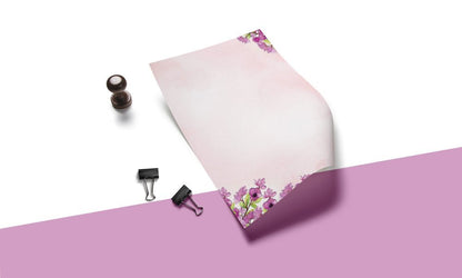 100 Stationery Writing Paper, with Cute Floral Designs Perfect for Notes or Letter Writing - Violets