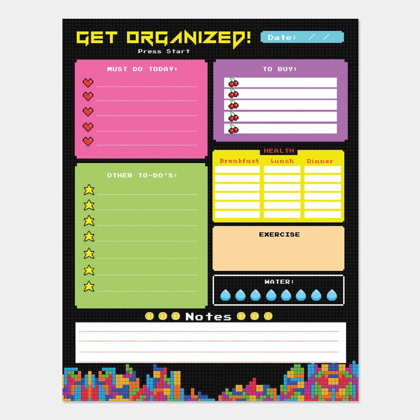 Daily Planner - 50 Sheets of 8.5x11 Inches Undated Checklist Organizer Tear-Off Pads with Field Task Notes - for Home and Work Journal, Personal Goals, Day Scheduling and Planning to-Do Lists - Black