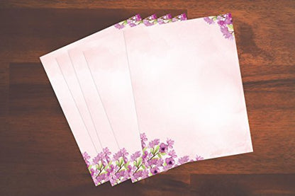 200 Stationery Writing Paper, with Cute Floral Designs Perfect for Notes or Letter Writing - Violets