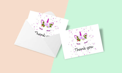 Unicorn Thank You Cards - 4 x 7 Inches of 50 Blank Note Cards with Envelopes - Perfect for Kids and Birthday Parties, Write Happy Gift Notes for Baby, Graduation, Wedding - Magical Pink Unicorn Design