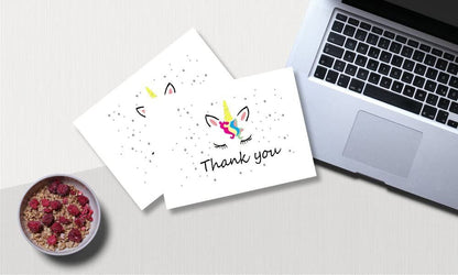 Unicorn Thank You Cards - 4x7 Inches of 50 Blank Card Notes with Envelopes - Perfect for Gift-Greeting Cards for Kids and Birthday Party, Baby Shower, Graduation, Wedding - Yellow Unicorn Horn Design