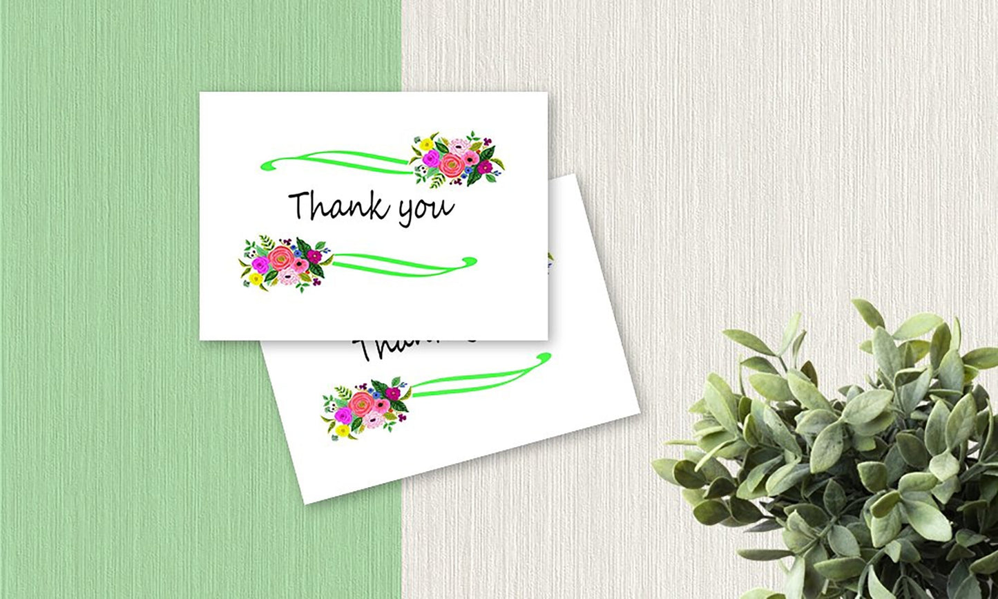 Thank You Cards Set - Perfect Gift for Anniversary, Graduations, Weddings - 50 Amazing 4x7 Inches of White Note Cards with Blank Greeting Space - Envelopes Included - Assorted Elegant Floral Design