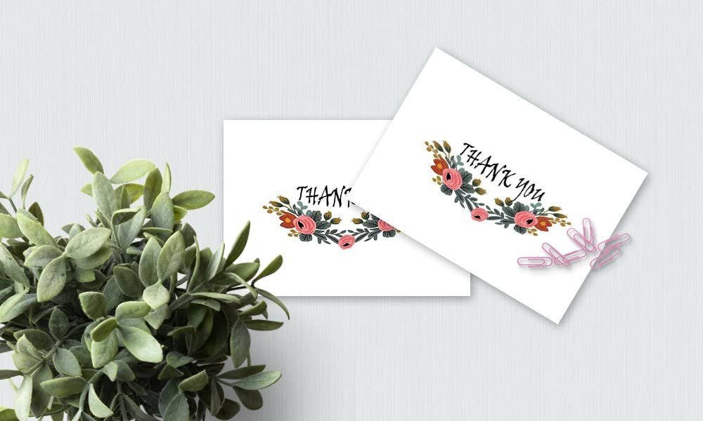 Thank You Cards Set - Perfect Gift for Anniversary, Graduations, Weddings - 50 Amazing 4x7 Inches of White Note Cards with Blank Greeting Space - Envelopes Included - Classic Dark Pink Roses Design