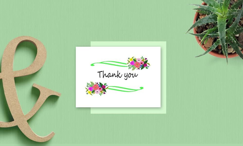 Thank You Cards Set - Perfect Gift for Anniversary, Graduations, Weddings - 50 Amazing 4x7 Inches of White Note Cards with Blank Greeting Space - Envelopes Included - Assorted Elegant Floral Design