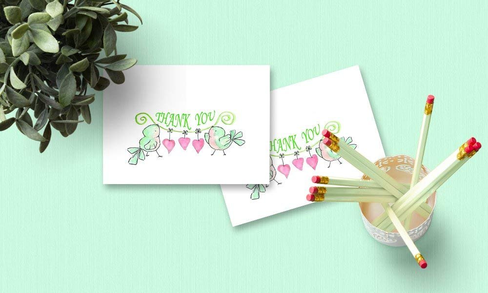 Thank You Cards - 4 x 7 Inches of 50 Amazing White Note Cards with Blank Greeting Space - Perfect for Business, Anniversary, Graduations, Weddings - Envelopes Included - Pink Blooming Floral Design