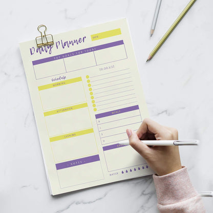 Daily Planner - 50 Sheets of 8.5x11 Inches Undated Checklist Organizer Tear-Off Pads with Field Task Notes- For Home-Work Journal, Personal Goal, Scheduling and Planning To-Do List - Yellow and Violet