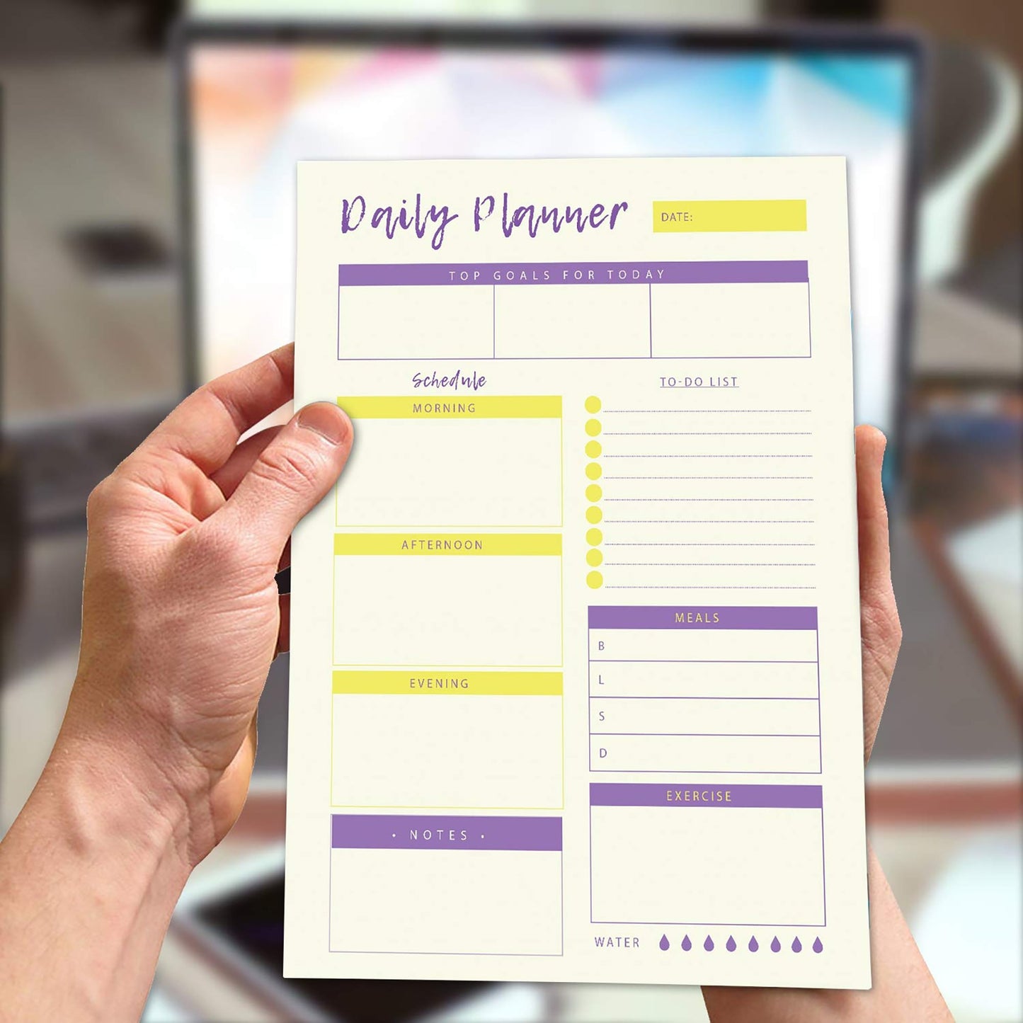 Daily Planner - 50 Sheets of 8.5x11 Inches Undated Checklist Organizer Tear-Off Pads with Field Task Notes- For Home-Work Journal, Personal Goal, Scheduling and Planning To-Do List - Yellow and Violet