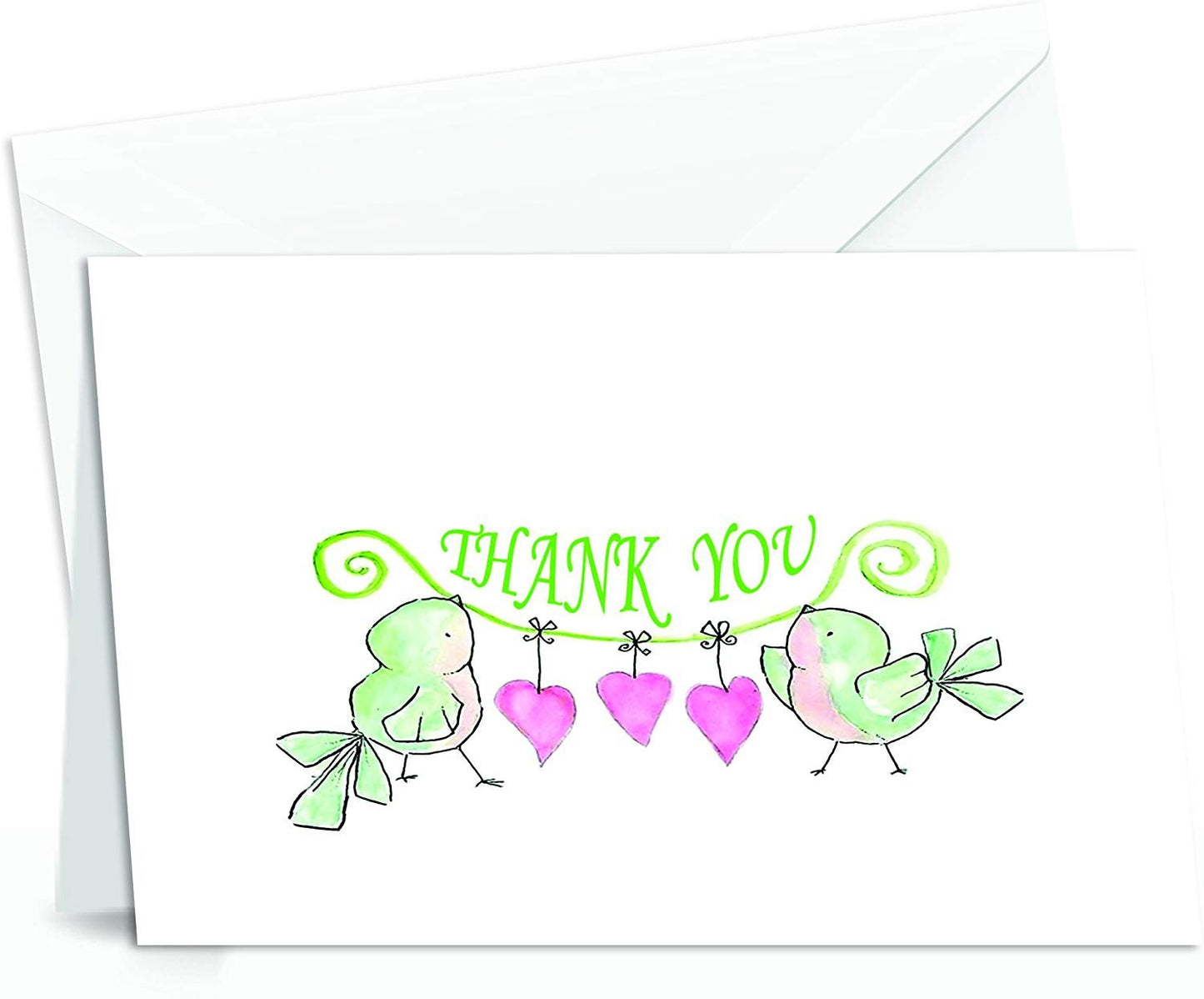 Thank You Cards - 4 x 7 Inches of 50 Amazing White Note Cards with Blank Greeting Space - Perfect for Business, Anniversary, Graduations, Weddings - Envelopes Included - Pink Blooming Floral Design