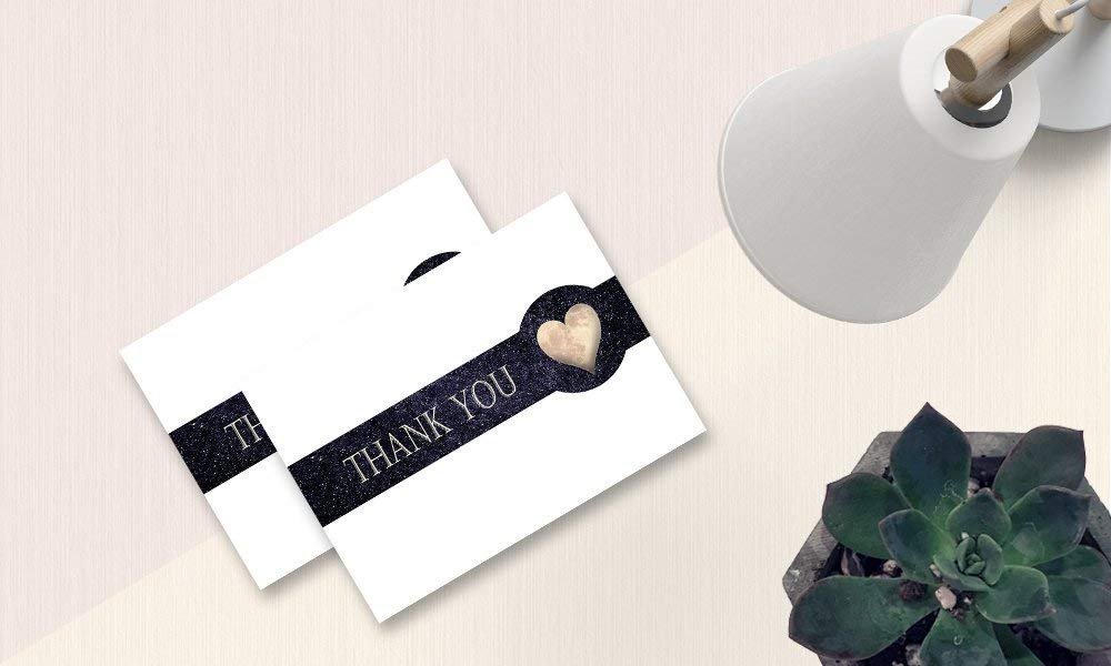 Thank You Cards with Envelopes - 4x7 Inches of 50 Amazing White Note Cards with Blank Greeting Space - Perfect for Business, Anniversary, Graduation, Weddings - Night Stellar and Heart-Shaped Moon