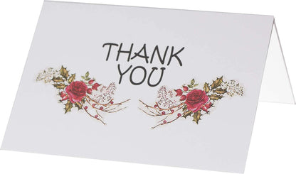 Thank You Cards Set - Perfect Gift for Anniversary, Graduations, Weddings - 50 Amazing 4x7 Inches of White Note Cards with Blank Greeting Space - Envelopes Included - Assorted Elegant Floral Design