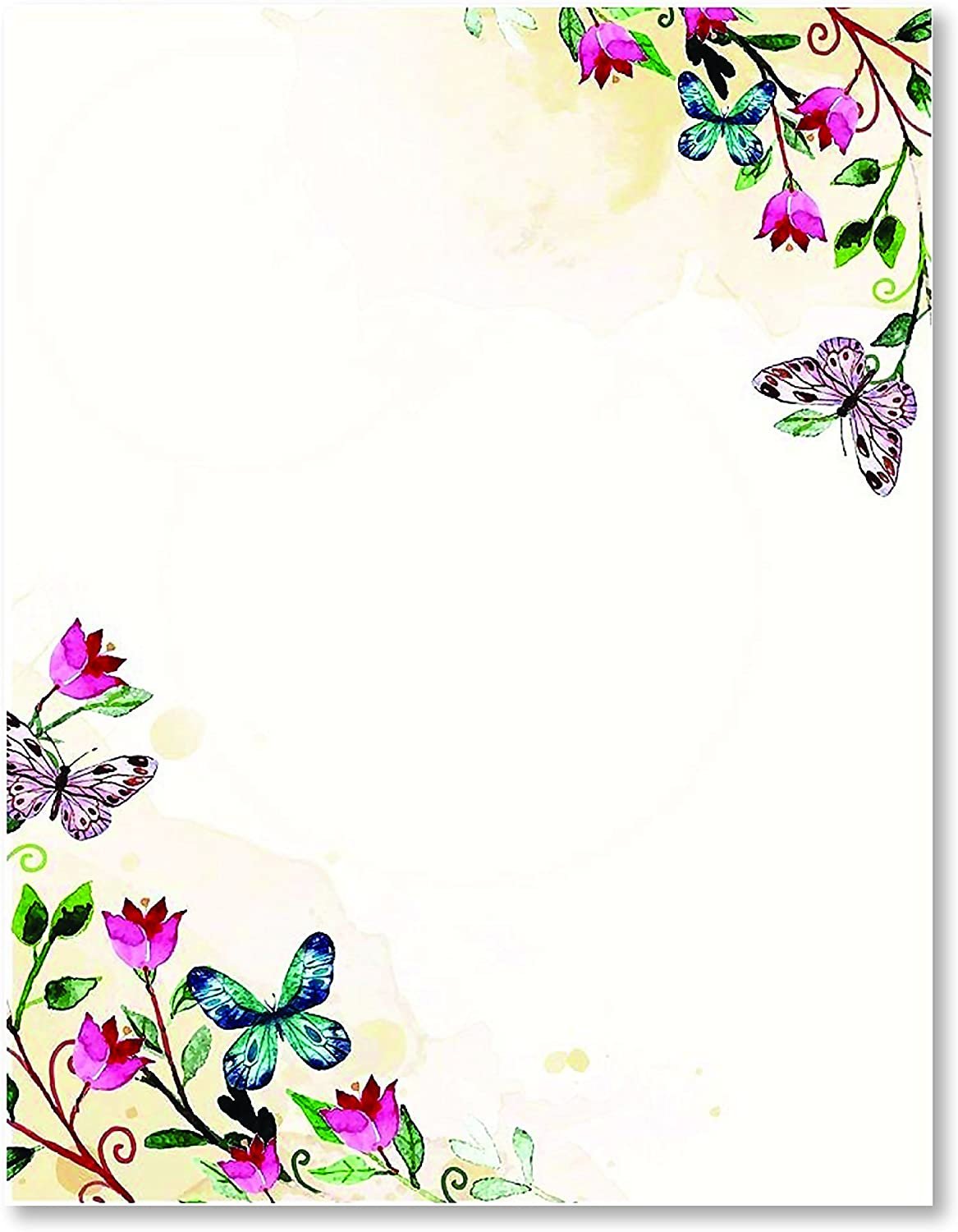 100 Stationery Writing Paper, with Cute Floral Designs Perfect for Notes or Letter Writing - Tulips