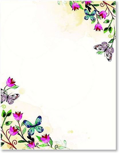 100 Stationery Writing Paper, with Cute Floral Designs Perfect for Notes or Letter Writing - Tulips