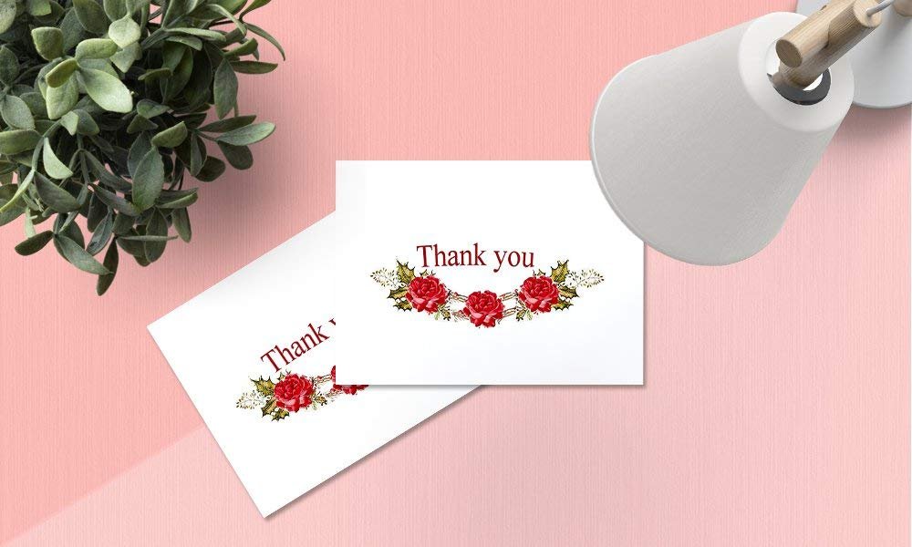 Amazing Thank You Cards with Envelopes - 4 x 7 Inches of 50 White Card Notes with Blank Greeting Space - Perfect Gift for Business, Anniversary, Graduation, Weddings - Colorful Charming Floral Design