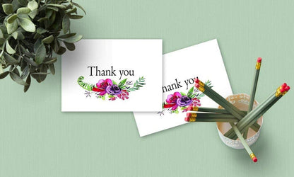 Amazing Thank You Cards with Envelopes - 4 x 7 Inches of 50 White Card Notes with Blank Greeting Space - Perfect Gift for Business, Anniversary, Graduation, Weddings - Colorful Charming Floral Design