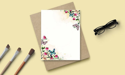 100 Stationery Writing Paper, with Cute Floral Designs Perfect for Notes or Letter Writing - Tulips