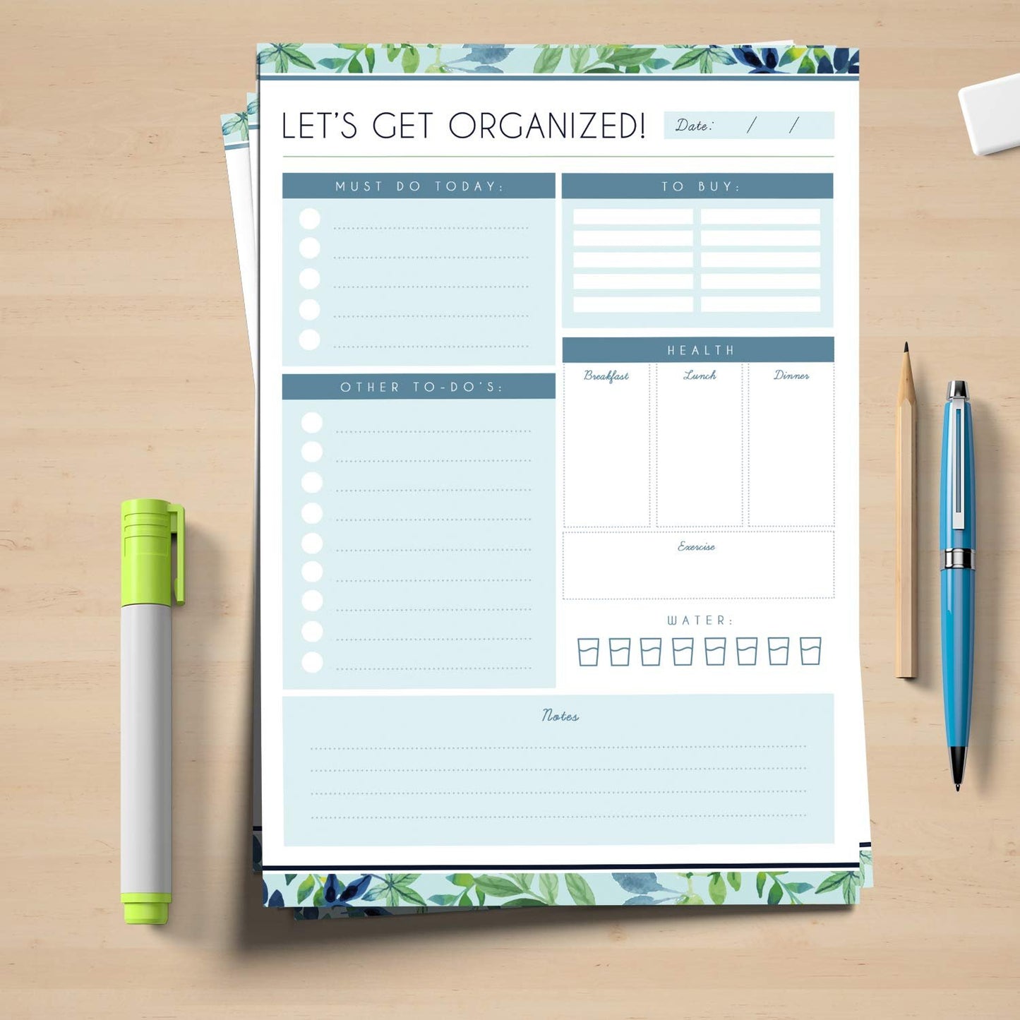 Daily Planner - 8.5x11 Inches of Undated Checklist Organizer Tear-Off Pads with Field Task Notes - for Home and Work Journal, Personal Goals, Scheduling and Planning to-Do List - 50 Sheets - Greenery