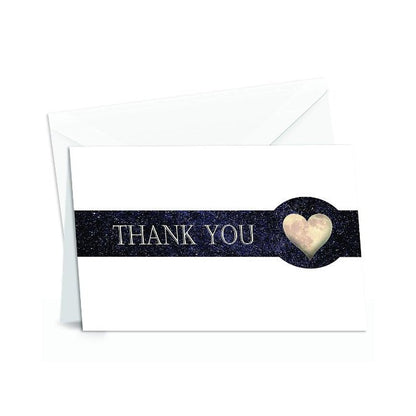 Thank You Cards with Envelopes - 4x7 Inches of 50 Amazing White Note Cards with Blank Greeting Space - Perfect for Business, Anniversary, Graduation, Weddings - Night Stellar and Heart-Shaped Moon