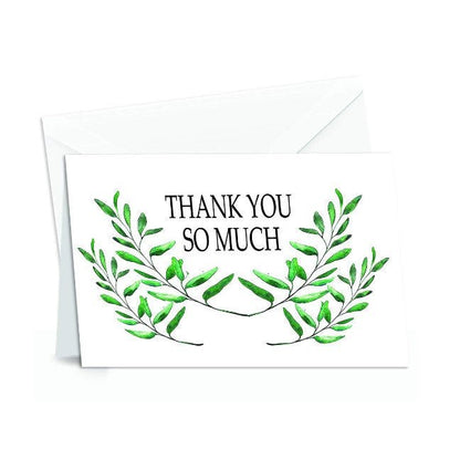 Thank You Cards with Envelopes - 50 Sets of 4x7 Inches Amazing White Blank Note Cards - Perfect for Invitation Letter, Greetings, Announcements for Business, Anniversary etc - Curve-Shaped Leaf Design