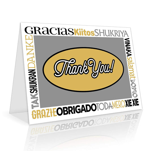 Thank You Cards - 50 Bulk Set of 4x7 Multi-Language in White, Yellow and Gray Colors Blank Greeting Notes with Envelopes - Perfect for Invitations and Gifts for Wedding, Baby Shower and All Occasions