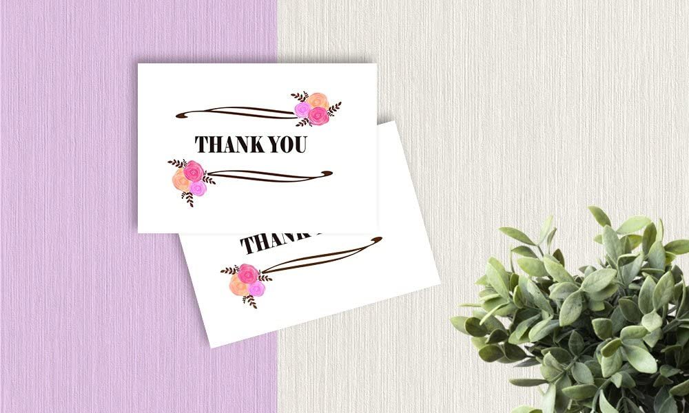 Thank You Cards with Envelopes - Perfect for Business, Anniversary, Graduation, Weddings - 4 x 7 Inches of 50 Amazing White Note Cards with Blank Greeting Space - Beautiful Classy Floral Design