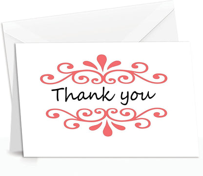 Thank You Cards Set - Perfect Gift for Anniversary, Graduations, Weddings - 50 Amazing 4x7 Inches of White Note Cards with Blank Greeting Space - Envelopes Included - Assorted Elegant Floral Design