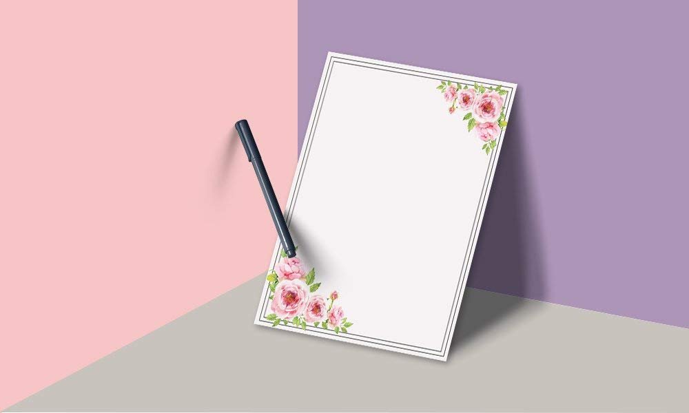 100 Stationery Writing Paper, with Cute Floral Designs Perfect for Notes or Letter Writing - Pink Roses