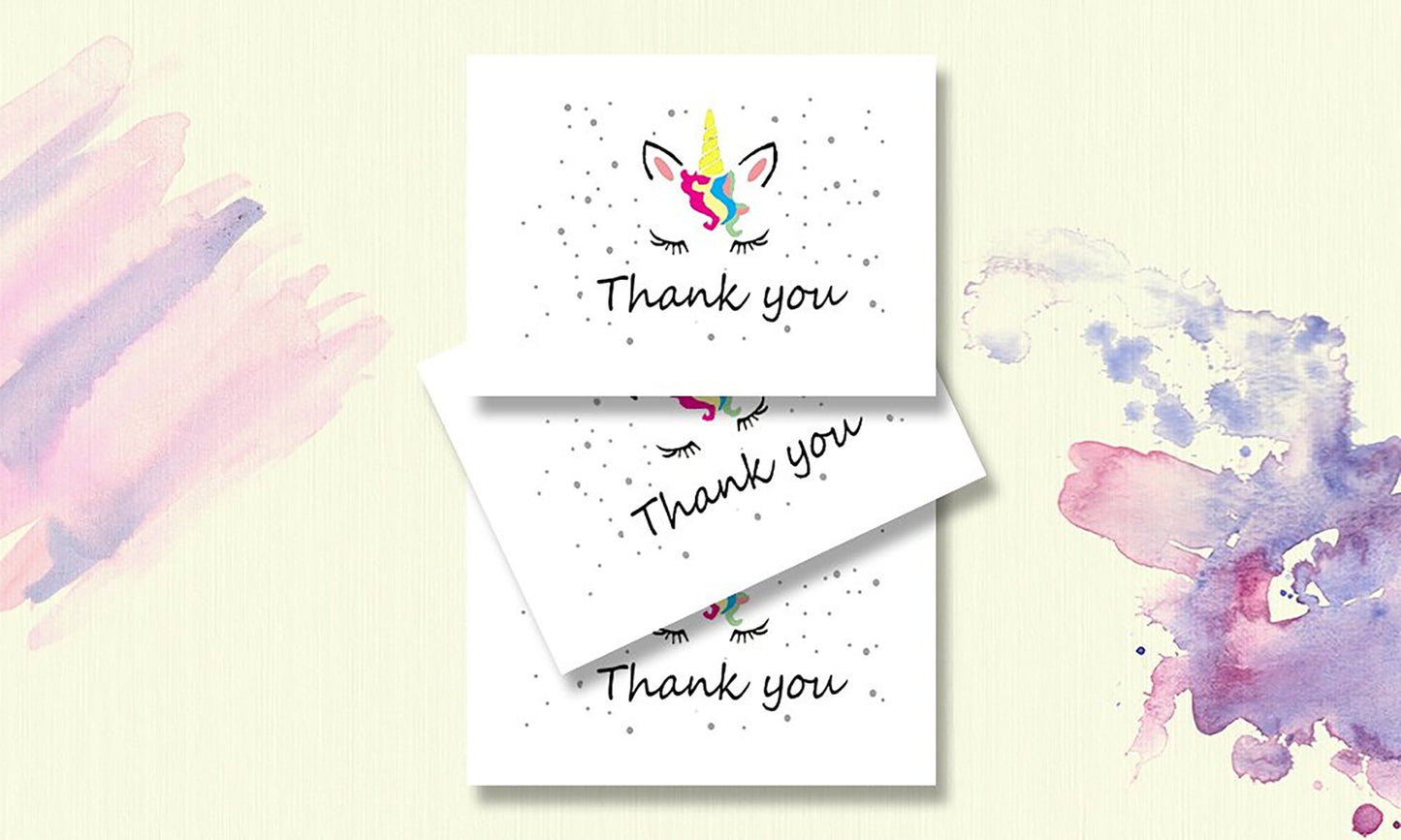 Unicorn Thank You Cards - 4x7 Inches of 50 Blank Card Notes with Envelopes - Perfect for Gift-Greeting Cards for Kids and Birthday Party, Baby Shower, Graduation, Wedding - Yellow Unicorn Horn Design