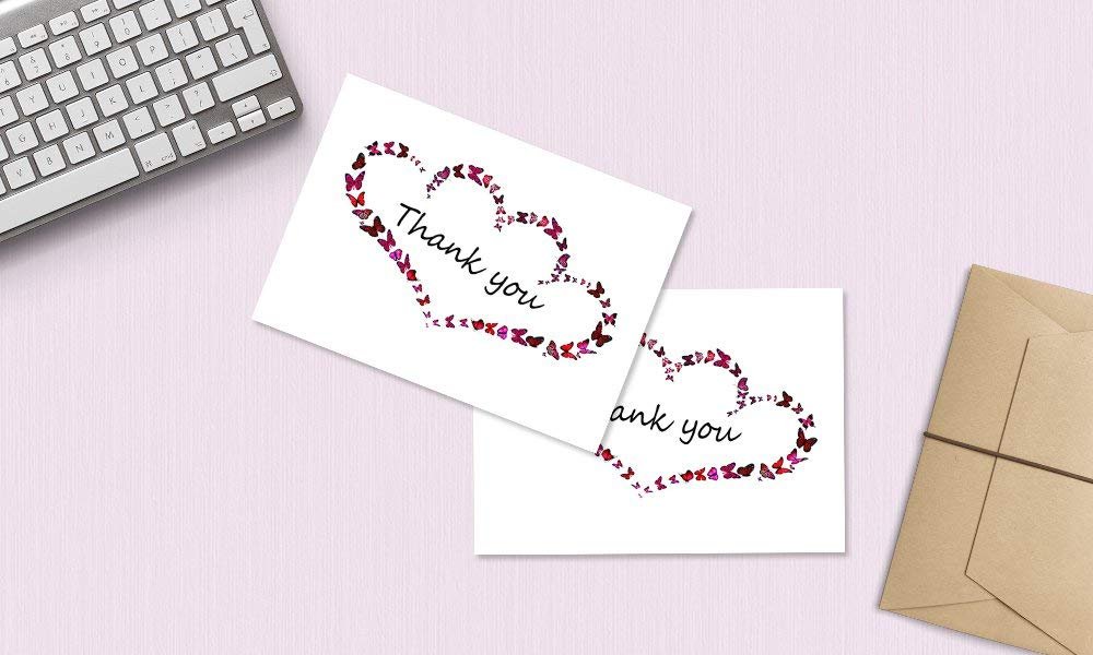 Thank You Cards - 4 x 7 Inches of 50 Amazing White Note Cards with Blank Greeting Space - Perfect for Business, Anniversary, Graduations, Weddings - Envelopes Included - Pink Blooming Floral Design