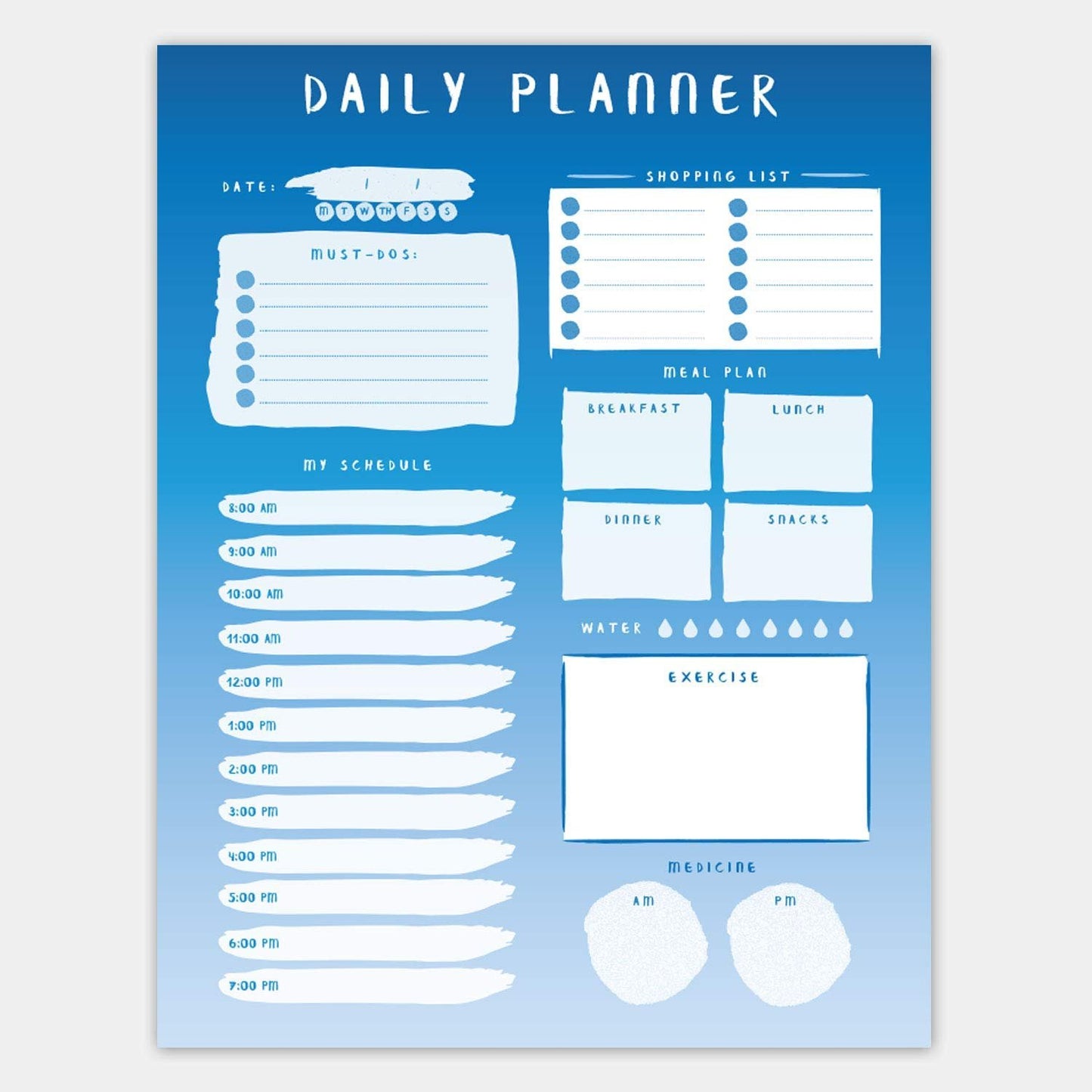 Daily Planner - 50 Sheets of 8.5 x 11 Inches Undated Checklist Organizer Tear-Off Pads with Field Task Notes - for Home and Work Journal, Personal Goals, Day Scheduling and Planning to-Do List - Blue