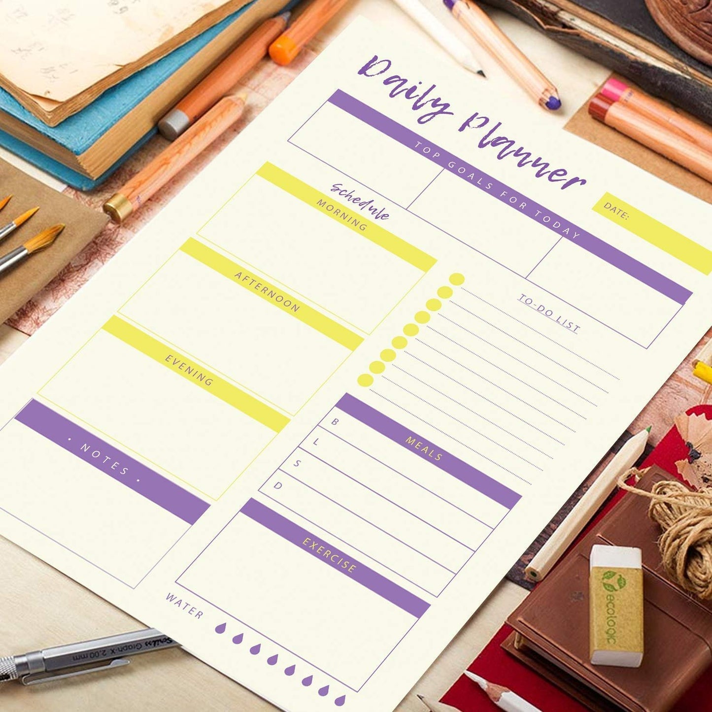 Daily Planner - 50 Sheets of 8.5x11 Inches Undated Checklist Organizer Tear-Off Pads with Field Task Notes- For Home-Work Journal, Personal Goal, Scheduling and Planning To-Do List - Yellow and Violet