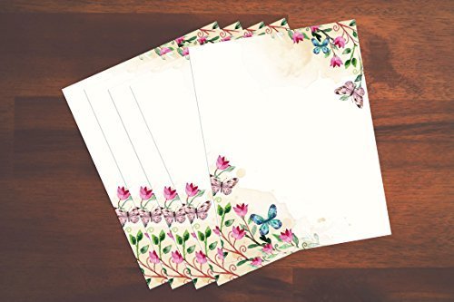 100 Stationery Writing Paper, with Cute Floral Designs Perfect for Notes or Letter Writing - Tulips