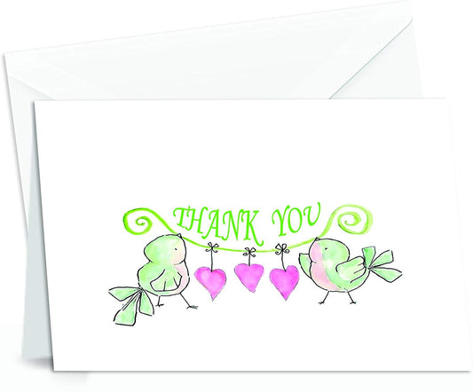 Amazing Thank You Cards with Envelopes - 4x7 Inches of 50 White Card Notes with Blank Greeting Space - for Greetings, Business, Anniversary, Graduation, Wedding - Adorable Birds and Hearts Design