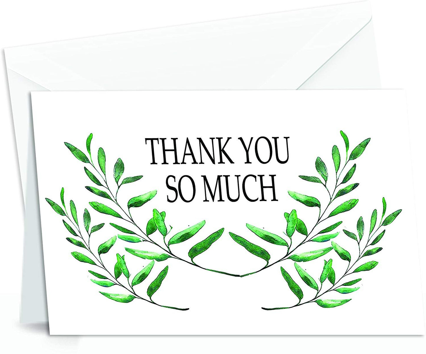 Thank You Cards with Envelopes - 50 Sets of 4x7 Inches Amazing White Blank Note Cards - Perfect for Invitation Letter, Greetings, Announcements for Business, Anniversary etc - Curve-Shaped Leaf Design