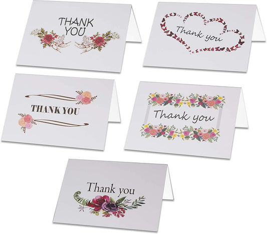 Thank You Cards Set - Perfect Gift for Anniversary, Graduations, Weddings - 50 Amazing 4 x 7 Inches of White Note Cards with Blank Greeting Space - Envelopes Included - Pink Curvy Line Form Design