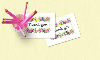 Thank You Cards Set - Perfect for Business, Anniversary, Graduations, Weddings - 4 x 7 Inches of 50 Amazing White Note Cards with Blank Greeting Space and Envelopes - Exquisite Vibrant Floral Design