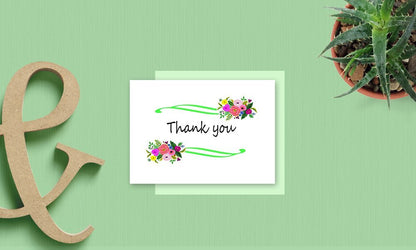 Thank You Cards Set - Perfect Gift for Anniversary, Graduations, Weddings - 50 Amazing 4x7 Inches of White Note Cards with Blank Greeting Space - Envelopes Included - Assorted Elegant Floral Design