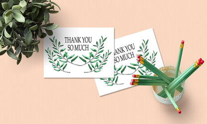 Thank You Cards with Envelopes - 50 Sets of 4x7 Inches Amazing White Blank Note Cards - Perfect for Invitation Letter, Greetings, Announcements for Business, Anniversary etc - Curve-Shaped Leaf Design