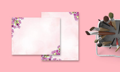 200 Stationery Writing Paper, with Cute Floral Designs Perfect for Notes or Letter Writing - Violets