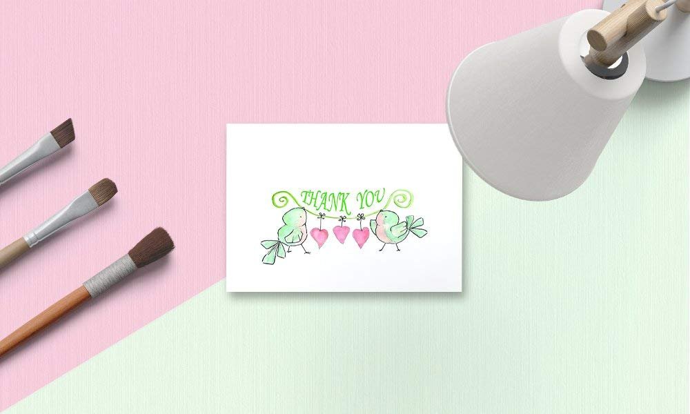 Thank You Cards - 4 x 7 Inches of 50 Amazing White Note Cards with Blank Greeting Space - Perfect for Business, Anniversary, Graduations, Weddings - Envelopes Included - Pink Blooming Floral Design