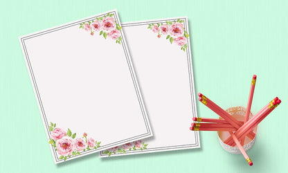 100 Stationery Writing Paper, with Cute Floral Designs Perfect for Notes or Letter Writing - Pink Roses