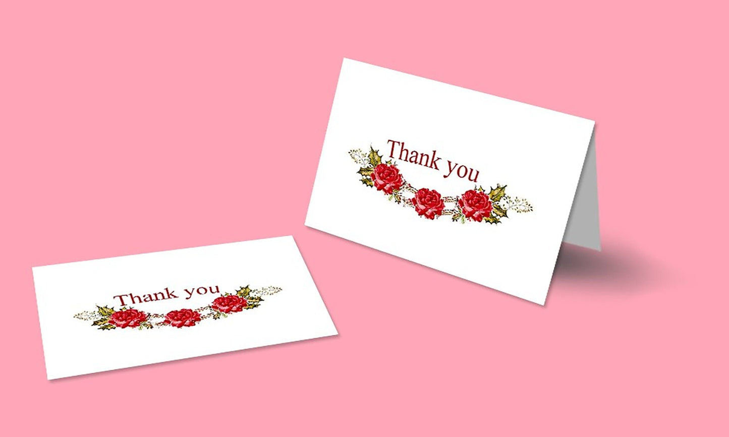 Thank You Cards with Envelopes - Perfect for Business, Anniversary, Graduation, Weddings - 4 x 7 Inches of 50 Amazing White Note Cards with Blank Greeting Space - Beautiful Classy Floral Design