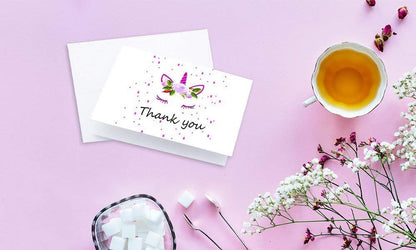 Unicorn Thank You Cards - 4 x 7 Inches of 50 Blank Note Cards with Envelopes - Perfect for Kids and Birthday Parties, Write Happy Gift Notes for Baby, Graduation, Wedding - Magical Pink Unicorn Design